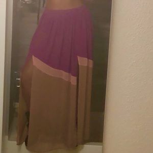 Tri-Color high waisted maxi skirt w/ splits